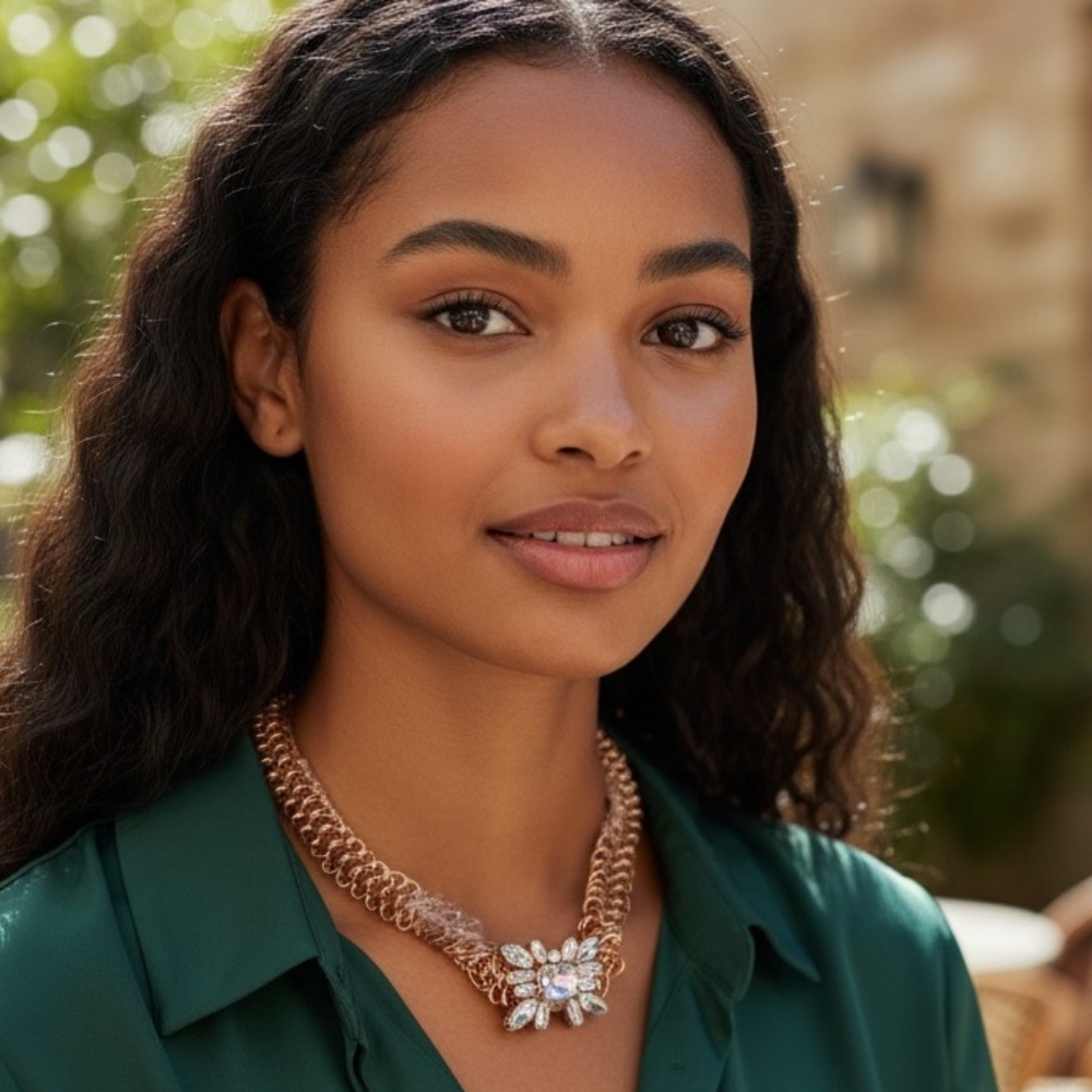 Boutique Bold Gold Crystal Statement Necklace Classic 18K Gold Plated Chain